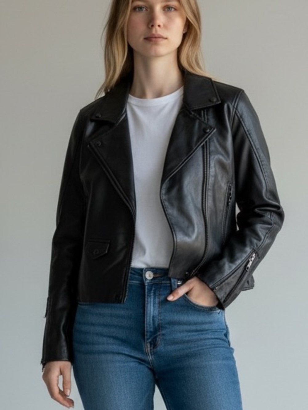 Blank NYC Classic Black Vegan Leather Moto Jacket Biker Style Size XL